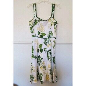 Ann Taylor LOFT Botanical Floral Linen Blend Sundress Green White Yellow Size 10